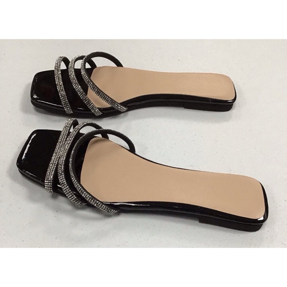Woman’s Black with Silver Sparkles Flat Slides Size 6.5 💎 - Picture 2 of 4